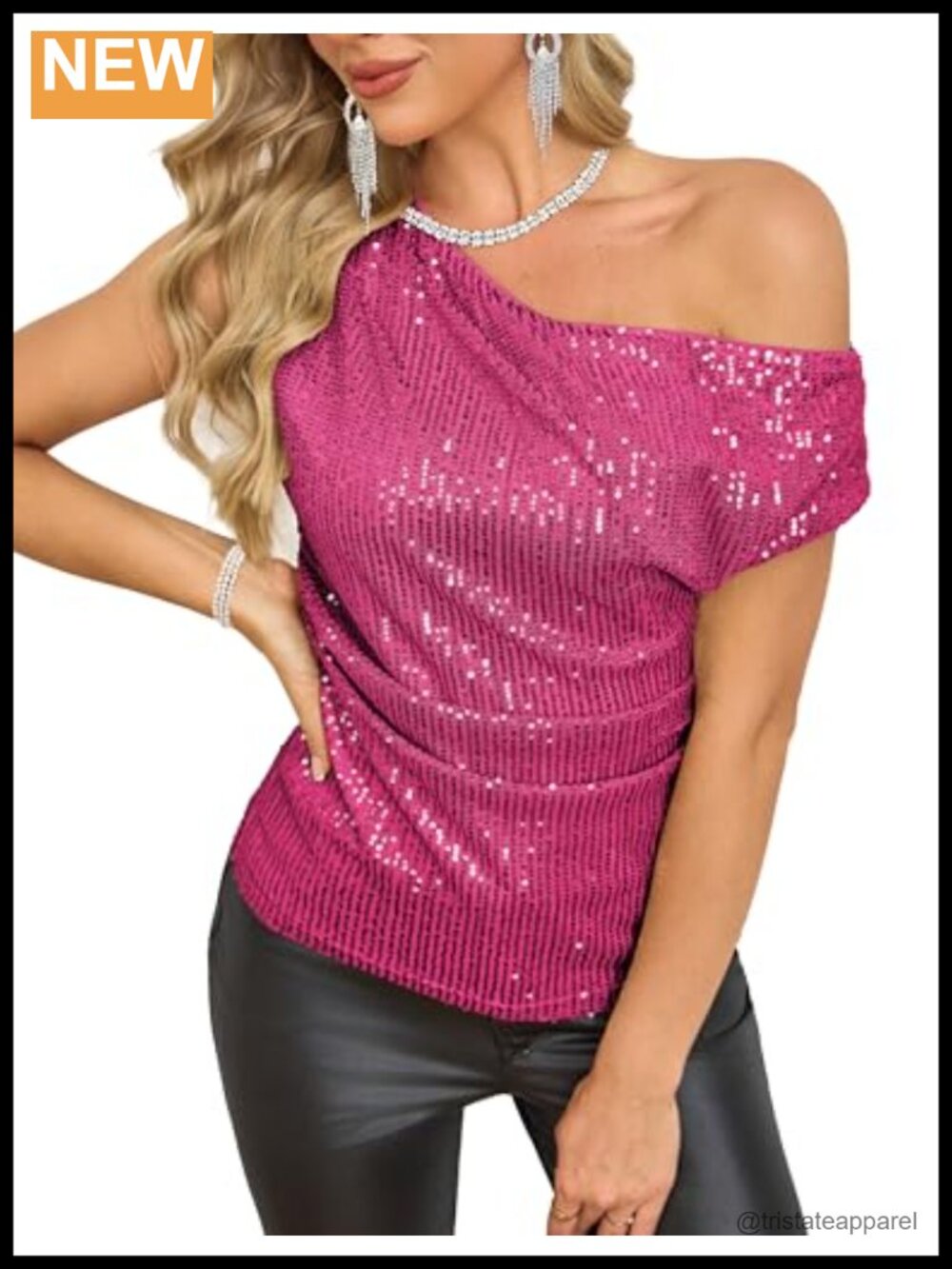 Sequin Ruched One Shoulder Off Shoulder Party Blouse for Women